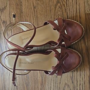 Sarah Flint Brown Vachetta Leather Mirjana Bow Wedges Size 39 1/2